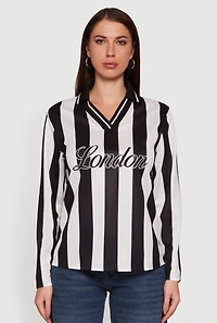 Jersey Mesh Striped Destination Graphic Polo Shirt