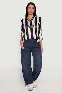 Womens Jersey Mesh Striped Destination Graphic Polo Shirt, S