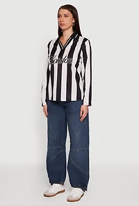 Womens Jersey Mesh Striped Destination Graphic Polo Shirt, S