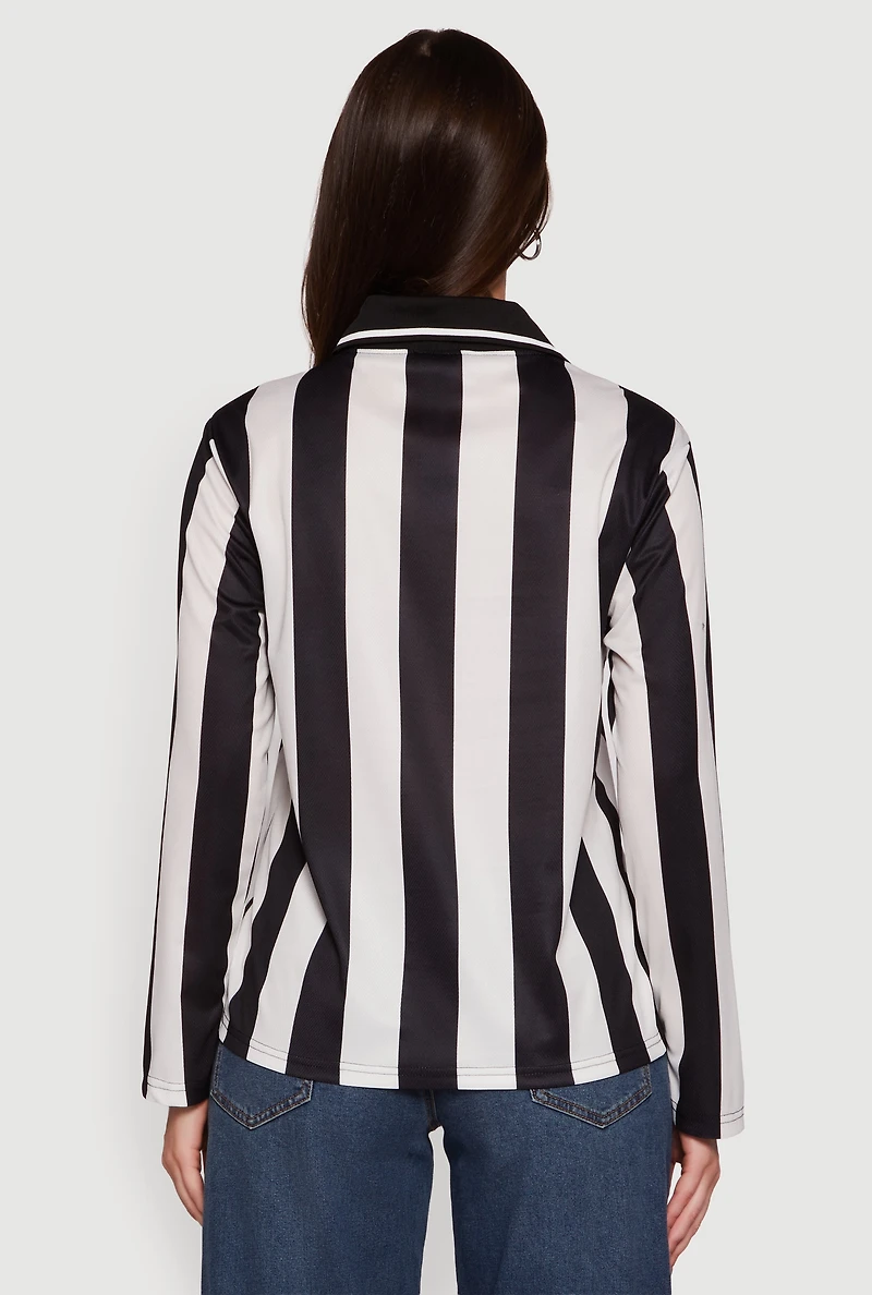 Womens Jersey Mesh Striped Destination Graphic Polo Shirt, S