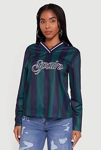 Jersey Mesh Striped Destination Graphic Polo Shirt