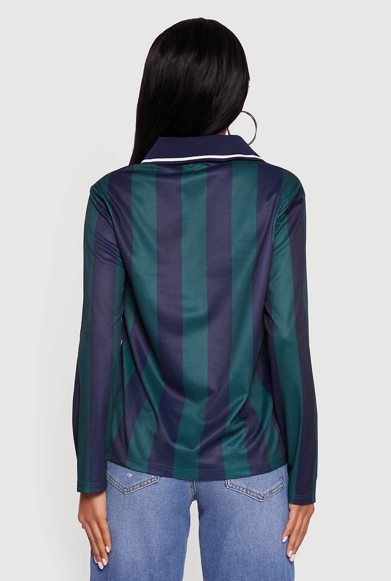 Jersey Mesh Striped Destination Graphic Polo Shirt