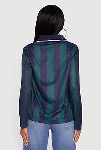 Jersey Mesh Striped Destination Graphic Polo Shirt