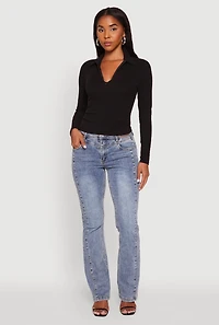 Womens Long Sleeve Half Zip Cropped Polo Shirt, Black, Size M