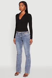 Womens Long Sleeve Half Zip Cropped Polo Shirt, Black, Size M