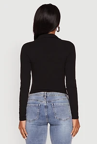 Womens Long Sleeve Half Zip Cropped Polo Shirt, Black, Size M