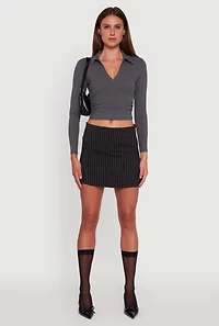Womens Long Sleeve Half Zip Cropped Polo Shirt,
