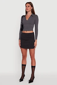 Womens Long Sleeve Half Zip Cropped Polo Shirt,