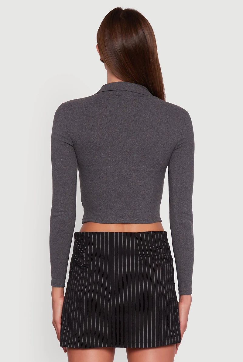 Womens Long Sleeve Half Zip Cropped Polo Shirt,
