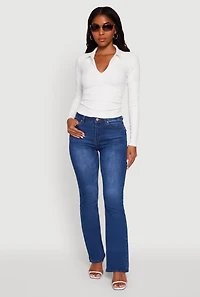 Womens Long Sleeve Half Zip Cropped Polo Shirt, White, Size L