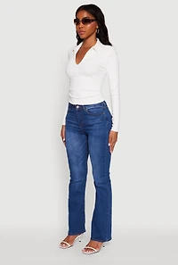 Womens Long Sleeve Half Zip Cropped Polo Shirt, White, Size L