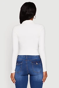 Womens Long Sleeve Half Zip Cropped Polo Shirt, White, Size L