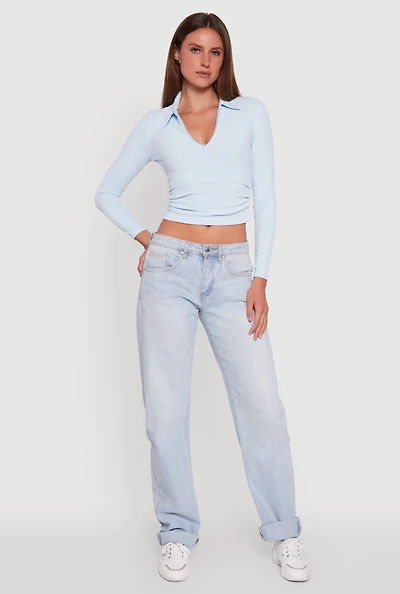 Long Sleeve Half Zip Cropped Polo Shirt