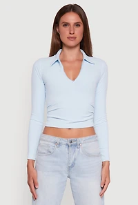 Long Sleeve Half Zip Cropped Polo Shirt