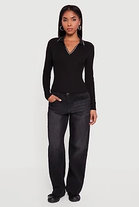 Contrast Trim Ribbed Knit Polo Shirt