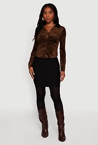 Crushed Velvet Ruched Button Front Shirt