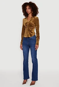 Crushed Velvet Ruched Button Front Shirt