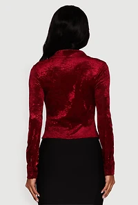 Womens Crushed Velvet Ruched Button Front Shirt, S