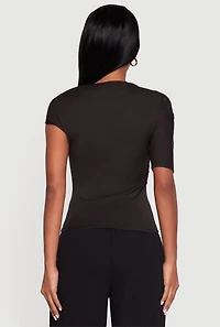 Womens Metallic Detail Asymmetrical Neck Side Ruched Blouse,