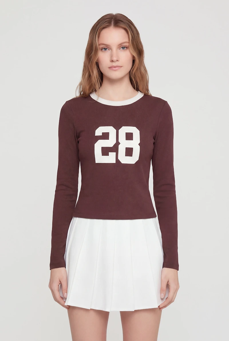 28 Graphic Long Sleeve Crew Neck Top