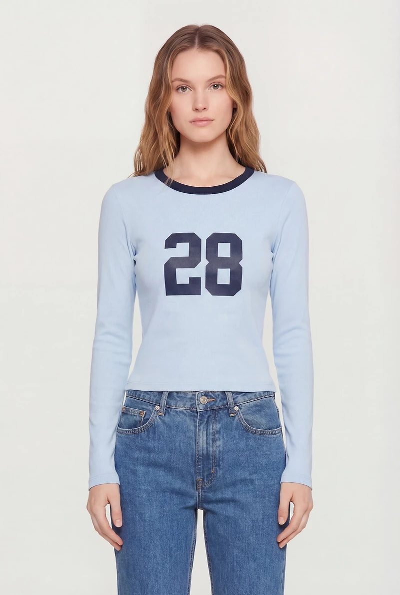 28 Graphic Long Sleeve Crew Neck Top