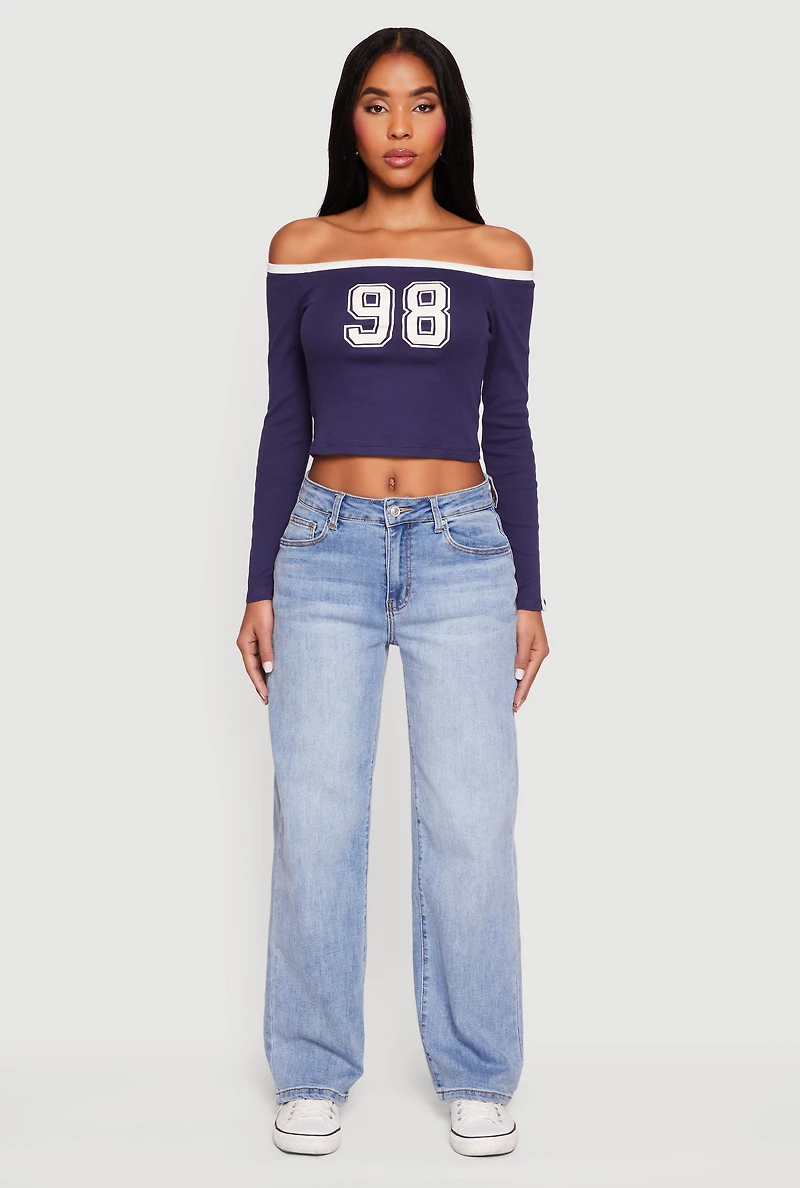98 Graphic Off the Shoulder Crop Top