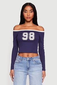 98 Graphic Off the Shoulder Crop Top