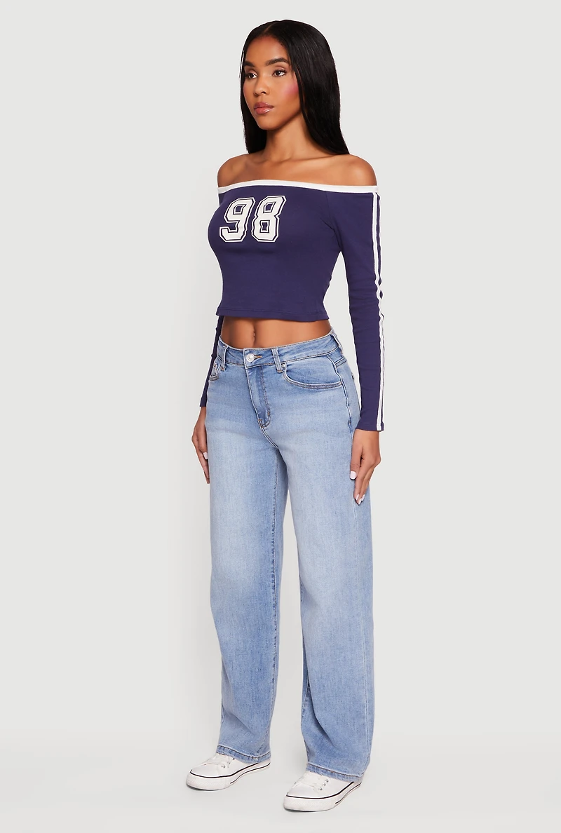 98 Graphic Off the Shoulder Crop Top