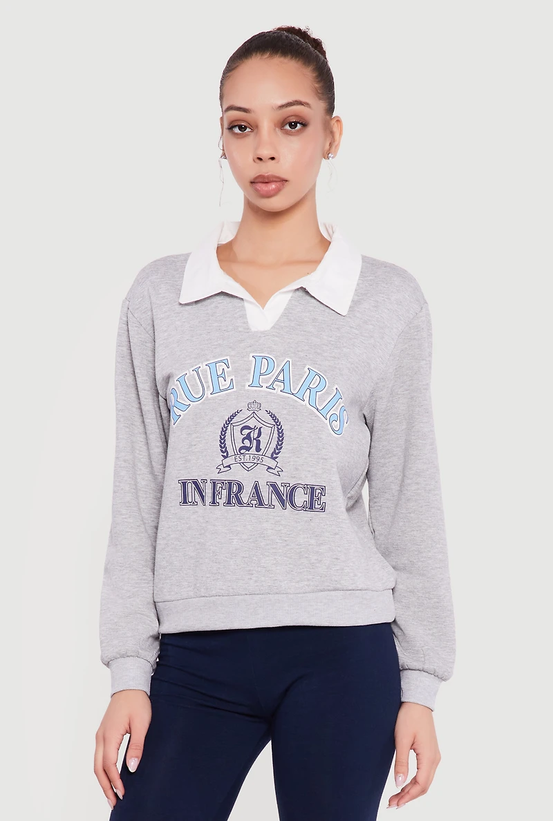Rue Paris France Graphic Polo Sweatshirt