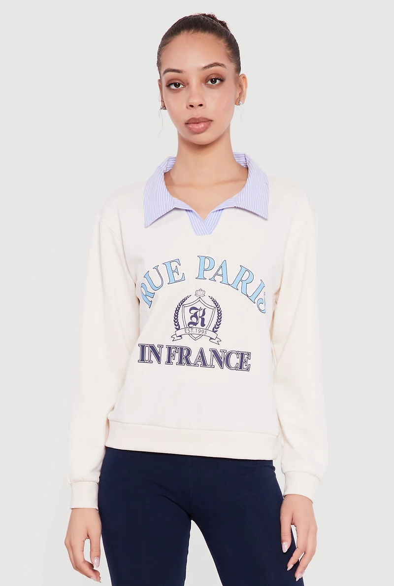 Rue Paris France Graphic Polo Sweatshirt