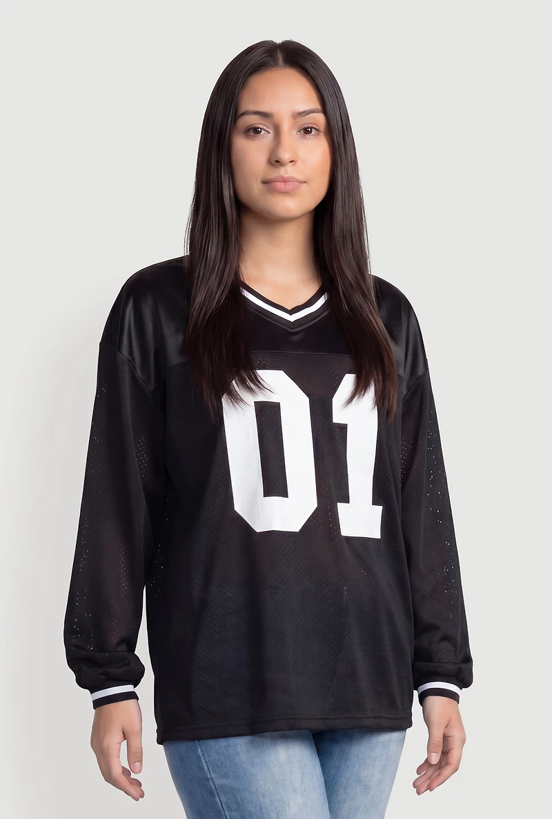 Satin Detail 01 Graphic Long Sleeve Mesh Jersey