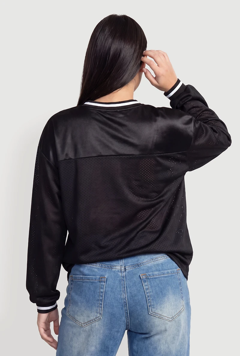 Satin Detail 01 Graphic Long Sleeve Mesh Jersey