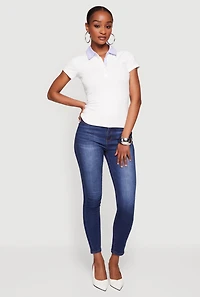 Contrast Trim Pinstriped Polo Shirt