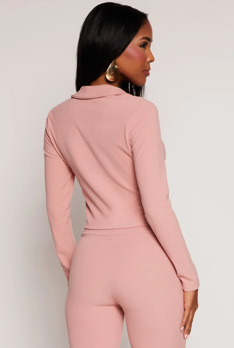 Johnny Collar Long Sleeve Crop Top