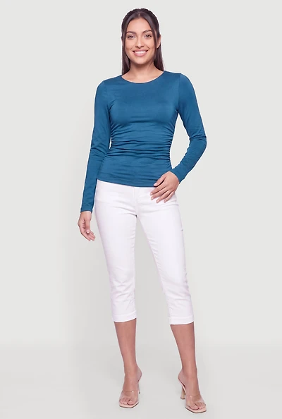 Double Lined Side Ruched Long Sleeve Top