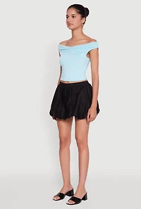 Womens Solid Ruched Off Shoulder Crop Top,