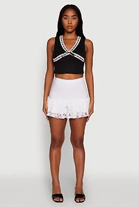 Womens Blashe Ribbon Lace Trim V-Neck Tank Top,
