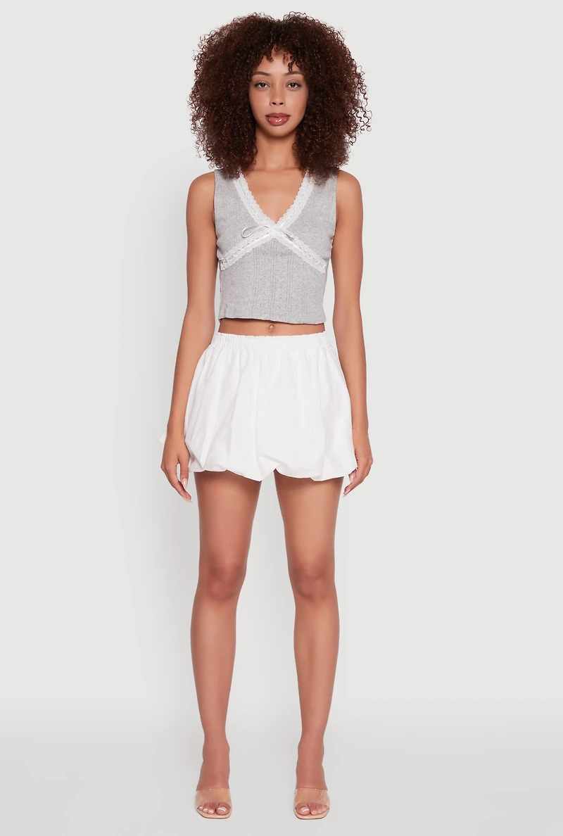 Womens Blashe Ribbon Lace Trim V-Neck Tank Top, Grey, Size M