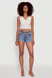 Womens Blashe Ribbon Lace Trim V-Neck Tank Top, White, Size L