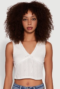 Womens Blashe Ribbon Lace Trim V-Neck Tank Top, White, Size L