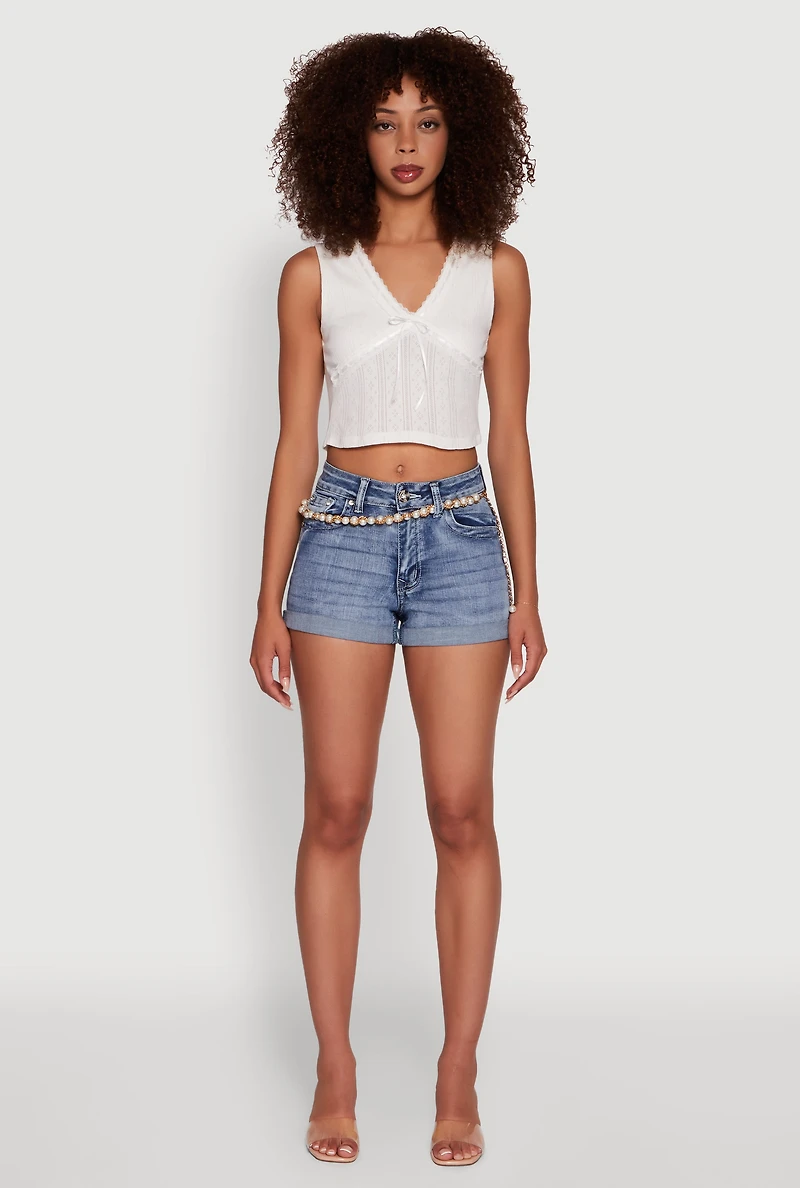 Womens Blashe Ribbon Lace Trim V-Neck Tank Top, White, Size S