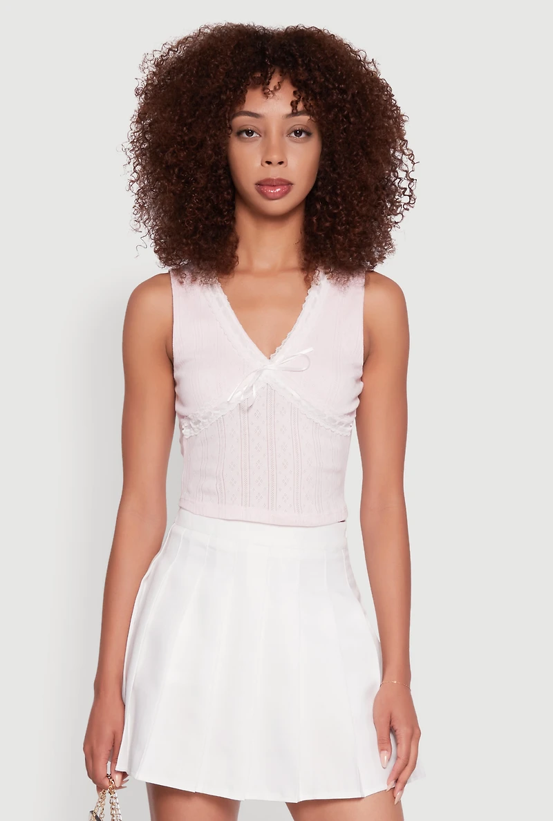 Womens Blashe Ribbon Lace Trim V-Neck Tank Top,