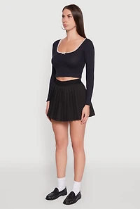 Womens Lace Detail Scoop Neck Long Sleeve Crop Top, S