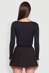 Womens Lace Detail Scoop Neck Long Sleeve Crop Top,