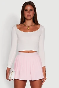 Womens Lace Detail Scoop Neck Long Sleeve Crop Top, M