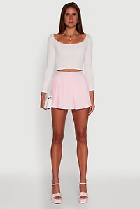 Womens Lace Detail Scoop Neck Long Sleeve Crop Top, M