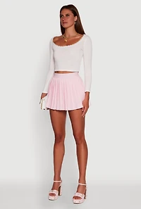 Womens Lace Detail Scoop Neck Long Sleeve Crop Top, M