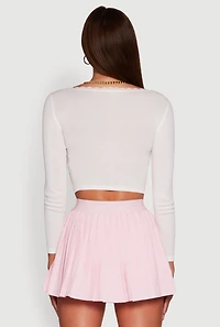Womens Lace Detail Scoop Neck Long Sleeve Crop Top, M