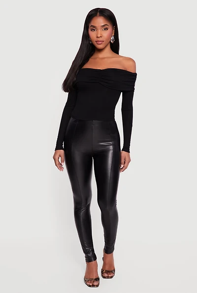 Ruched Fold Over Long Sleeve Off the Shoulder Top