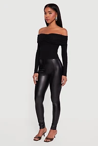 Ruched Fold Over Long Sleeve Off the Shoulder Top